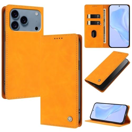 Étui iPhone 16 Plus jaune housse cuir flip magnétique rétro
