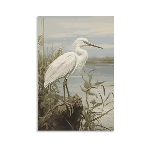 Peinture sur toile maraïs et aigrette pour décoration murale de salon