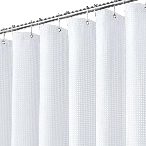 Inhousolu Fabric Shower Curtain, Waffle Weave 230 GSM Polyester, Weighted Hem, Metal Hooks Included, Water Repellent Washable, 72 x 84 Inch, White by INHOUSOLU HOME DECOR - Used condition - US$18.50