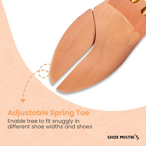 Image of Shoe mistri Cedar Wood Shoe Tree for Men & Women - Adjustable Shoe Stretcher for Perfect Shape - Moisture & Odor Absorbing Shoe Shaper with Flexible Split-Toe Design - Protects Leather