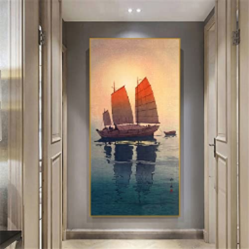Tableau Voilier Sur La Mer dsdsgog art mural toile paysage coucher de soleil vintage de luxe