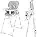 skiddoü chaise haute pliante Malit, hauteur réglable sur 7 niveaux, harnais de sécurité, embouts antidérapants, roulettes en caoutchouc, plateau amovible, dossier réglable, gris