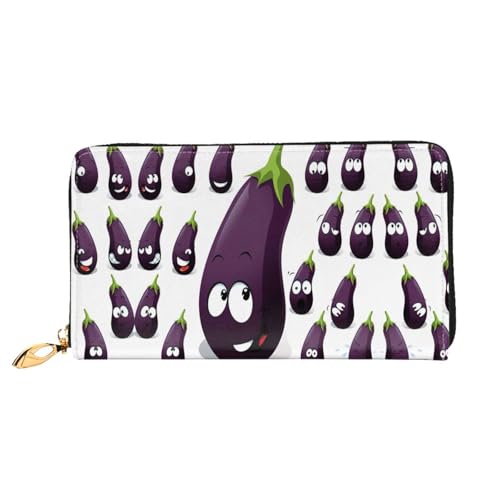 Portefeuille cuir femme à fermeture éclair : grand volume motif aubergine