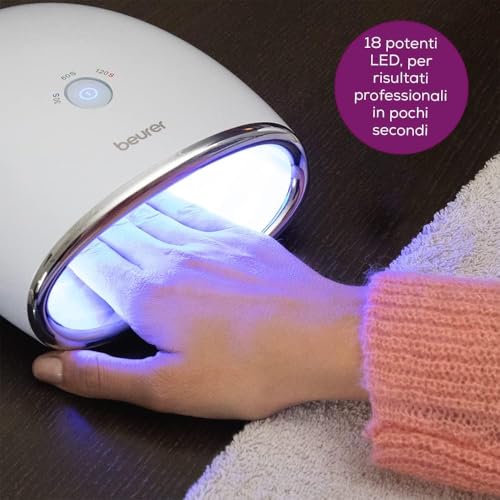 Beurer MP 48 Asciugatore Unghie per modellazione e indurimento Gel LED/UV, Funzione timer con 3 diverse impostazioni: 30, 60 e 120 sec, 18 potenti LED, fondo riflettente e design compatto, 24 W - 4