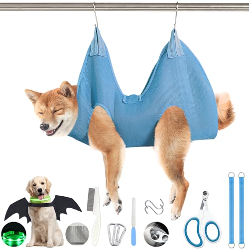 Image of JIURUN Dog Grooming Hammock for Nail Trimming, Dog Grooming Hammock(XS), Dog Sling for Nail Trimming, Hanging Harness Holder for Nail Clipping, Pet Comb Bat Costume Wings for Cats Dogs