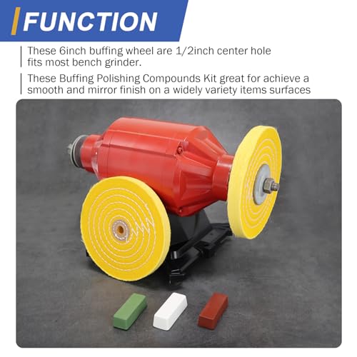 Image of SCOTTCHEN 6inch Buffing Polishing Wheels 1 /2 inch Arbor Hole,2 Pcs Medium (30Ply) for Bench Grinder,with Buffing Polishing Cutting Compound 4 Oz.Kit