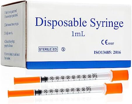1ml/cc 31G Syringe 5/16" (8mm) Needle, Disposable Individual Package Pack of 100
