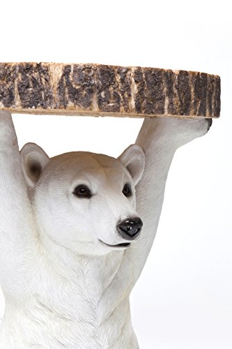 KARE Design Side Table Animal Polar Bear, Brown, White, Animal Motif, Gift Idea, Sofa Side Table, Round Bedside Table, Room Decor, Home Decor for Living Room, Office, Hallway, 52x35x33cm