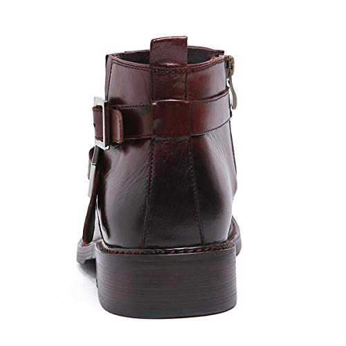 Ankle Boot for Men High Top Boot Slip On StyleGenuine Leather Side Zipper Pointed Toe Cross Monk Strap Buckle Decor3