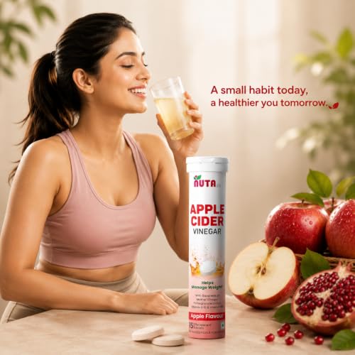 Image of Apple Cider Vinegar Effervescent Tablets | Apple Flavour | With Mother Vinegar, Pomegranate Extract, Vitamin B12 & Vitamin B6 | Fizzy Drink Tablets | 90 tablets