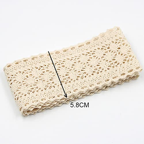 5 Yards Beige Lace Edging Trim Ribbon,Crochet Cotton Lace Trimming,Vintage Lace Ribbon,Lace Fabric Trim for Sewing Crafts Wedding Decoration Gift Wrapping (5.8cm) - Image 2