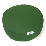 maylow Yoga mit Herz® Hochwertige Meditationskissen Stickerei Namasté/Basic Bezug waschbar Innenkissen Bio-Dinkelspelzen Ø33 cm H: 15cm (Personalisierung nach Wunsch) (Olive Uni)