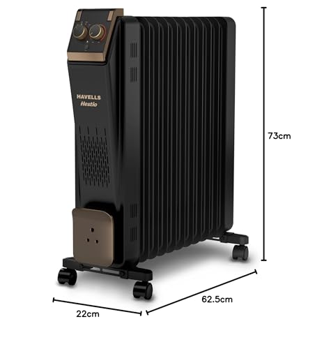 Image of Havells 11 Fin Oil Filled Room Heater (OFR) | Advanced New U-Tech Fast Heating Fins with 10-Year Warranty | 2900W | ISI Approved | PTC Fan Heater | Inclined Control Panel | Black
