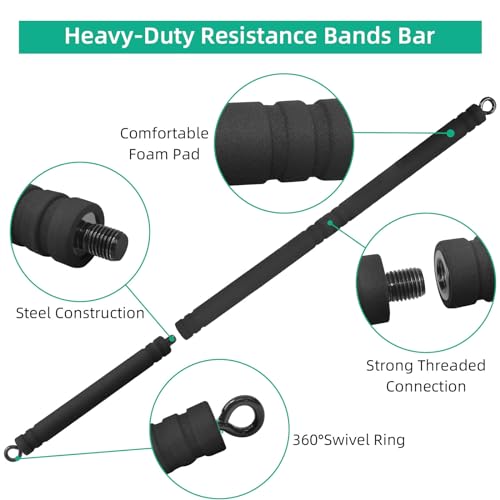 Topfinder Resistance Band Bar Adjustable Length for Workout, Portable Pilates Bar for Home Gym, Exercise Training Bar for Full Body Fitness (Black) (Black) by Topfinder - Image 3