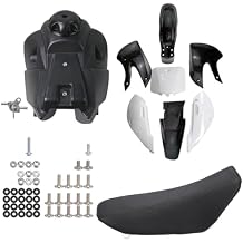 KLX110 KX65 DRZ110 Plastic Fender Fairing Kit with Tall Seat & Fuel Gas Tank, 7PCS ABS Body Plastics Replacement for 110cc-250cc Pit Dirt Bike Black