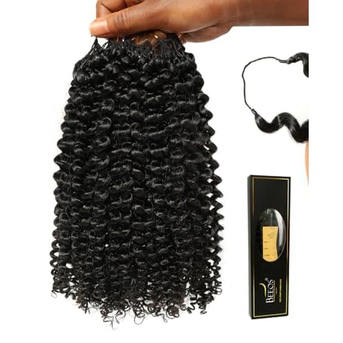 BEEOS Human Crochet Hair Kinky Curly 160g, Pre-Separated Feather Crochet Human Hair for Women, Detangle Easily and Reusable 16 Inch