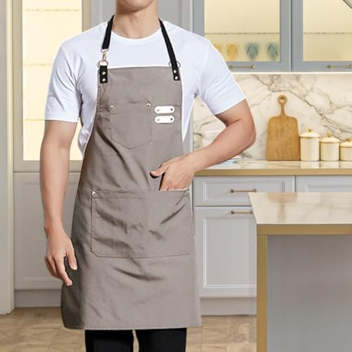 KLKCMS Painting Artist Apron Chef Bib Apron Multipurpose Unisex Women Men Adjustable for Crafting Gardening Cafe Restaurant Drawing, Khaki - 3