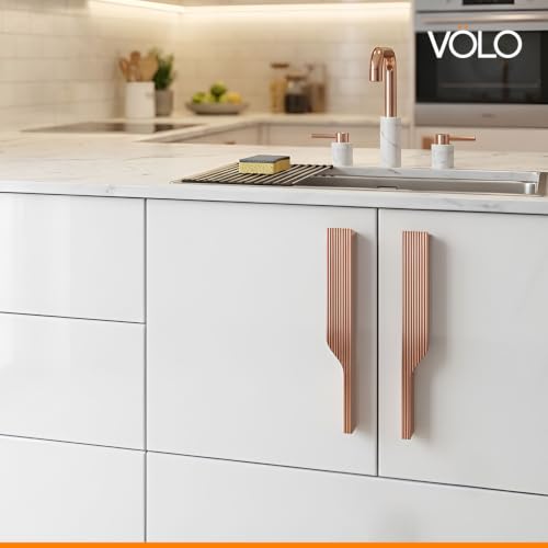 Image of VOLO Cabinet Handle - Multi-Use Pull Handle for Wardrobes, Drawers, Sliding Closets, and Doors in Kitchen, Office, Bedroom (SAC-59) (1 Pair Left & Right) (Rose Gold, 160MM (8 Inch))