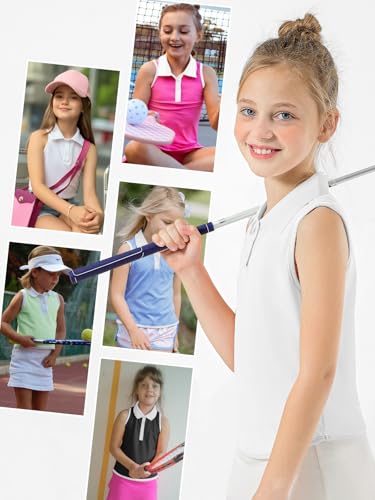 Image of Girls Sleeveless Polo Shirts Contrast Collar Tennis Golf Tank Tops Quick Dry Breathable Athletic Shirts