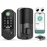 Hornbill Smart Lock WiFi Deadbolt: Keyless Entry Front Door Lock, Alexa Fingerprint Smart Lock, Bluetooth Electronic Deadbolt Keypad, App Remote Control,Auto Lock, Keyfob Key Gateway Sets,Matte Black