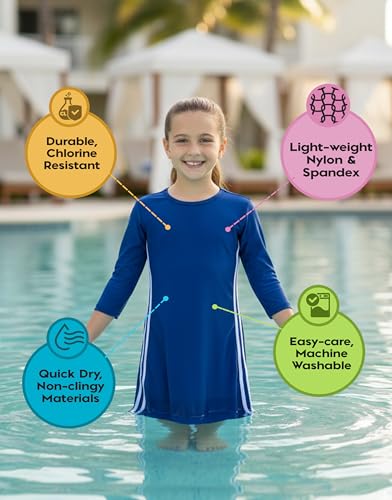 Image of Girl One Piece Modest Long Sleeve Swim Dress