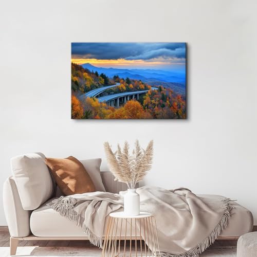 Image of Rustic Blue Ridge Parkway Canvas Wall Art for Living Room Nature Country Trees Pictures Wall Decor Smoky Mountain Landscape Paintings National Park Poster Prints Artwork Bathroom Decorations 24x36 inch