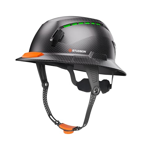 STUDSON SHK-1 Highbar Full Brim Class C Vented Safety Helmet | ANSI Z89.1 Type I & Type II | Koroyd Impact Protection | Highbar Chinstrap | Twiceme Integrated - HD Carbon