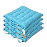 HOMESCAPES Galette de Chaise 40x40 cm, Lot de 4, Coussin de Chaise en Coton, Coloris Bleu Clair