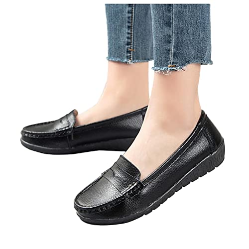 Hbeylia Women's Slip On Loafers Fashion Casual Leather Platform Wedge Walking Shoes Dress Oxfords Soft Comfortable Anti Slip Flats Shoes Work Driving Nurse Sneakers Shoes For Women Ladies