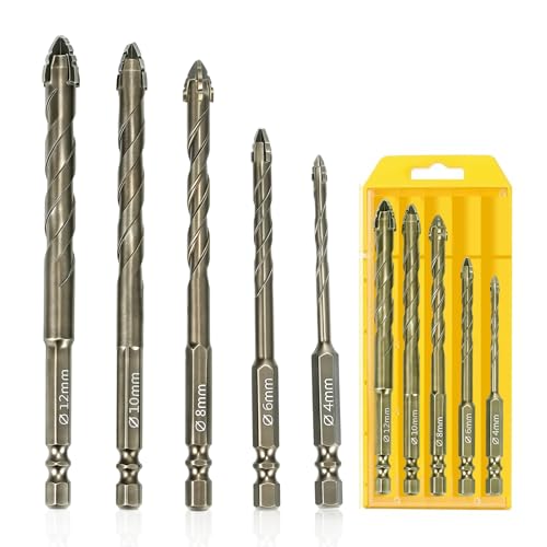 Eccentric 4-Blade Ceramic Tile Drill Bit Set (5 Pcs) – Serrated Edge for Fast Porcelain & Ceramic Tile Cutting, No-Slip Glass & Marble Drilling, Includes1/8-1/2' for Bathroom & Kitchen Renovation