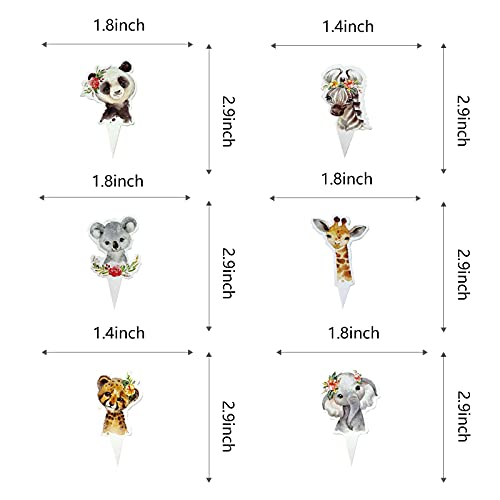 Fenghu 48 Pcs Wild One Cupcake Toppers Floral Jungle Animals Cupcake Toppers Two Wild Cupcake Toppers Safari Animal Birthday Party Decorations For Girl #TOP1