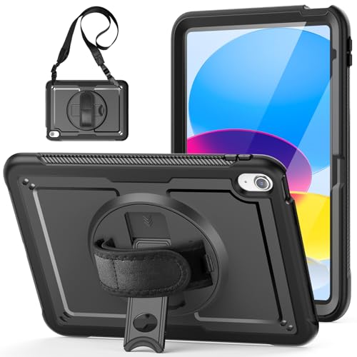 Coque antichoc iPad 10 avec béquille rotative 360 et bandoulière de transport