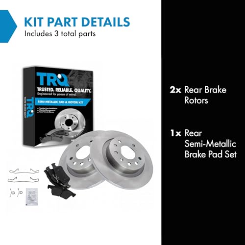 Image of TRQ Rear Brake Pad and Rotor Set Semi Metallic Solid Rotors