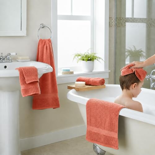 Image of Sulfar 100% Combed Cotton, Quick Drying Highly Absorbent Thick Bathroom Towels, Luxury Bath Towel Set (Pack of 4, 70 X 140 cm) - 600 GSM (Coral Pink)