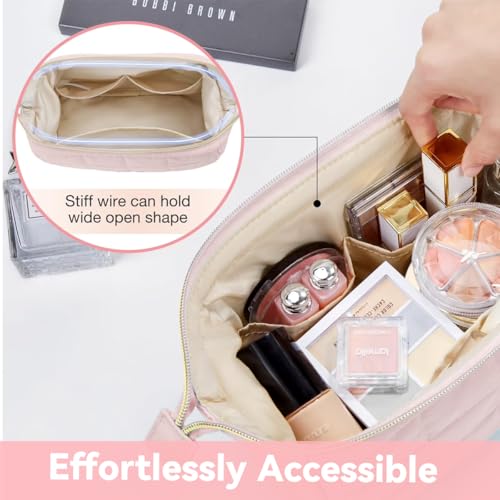 Image of MAYCREATE Makeup Pouch Bag Quilted Makeup Organisers Waterproof Travel Toiletry Bag for Woman, Portable Zipper Cosmetic Travel Organizer Pouch for Skincare Toiletries (Pink, 23 * 11.5 * 15cm)