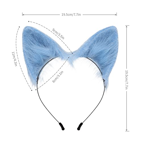 Haoan Handmade Cat Fox Wolf Ears Hairhoop Headwear Anime Fancy Dress Party Cosplay Halloween Costume Accessories (Blue) #TOP3