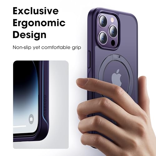 Image of CASEKOO for iPhone 14 Pro Max Case with Magnetic Invisible Stand, Purple | [Military Drop Protection] [Compatible with MagSafe] Shockproof Slim Translucent Matte Case for iPhone 14 Promax Case 6.7 inch