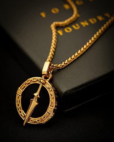 Forge & Foundry Men's Dagger Pendant Necklace With 22" Wheat Chain Included [ Polished 18K Gold Over Stainless Steel] | Refined Hand-Crafted Jewelry, Designed By Jewelers, Forged For Men #TOP1