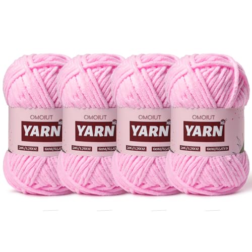 Image of 4 Packs Plush Chenille Chunky Crochet Yarn - Baby Yarn for Crocheting Soft - Velvet Yarns Knitting for Blankets Crafts - Fluffy Amigurumi Yarns 200g /262.5yds (4 Dark Pink)