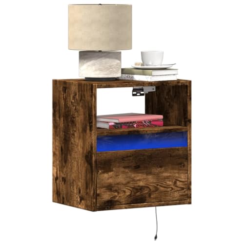 Xichuzi Mesita de Noche de Pared con Luces LED Roble Ahumado, Mesillas De Noche Dormitorio, Mesa De Noche, Muebles Auxiliares, Mueble Habitacion, Muebles Dormitorio - 3307983