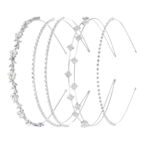Prasacco 4 tiaras prateadas com estrias, bandoletes de noiva para o cabelo para mulheres e meninas, diadema de cristal brilhante para casamentos, danças, festas, cenários, uso diário (4 estilos)
