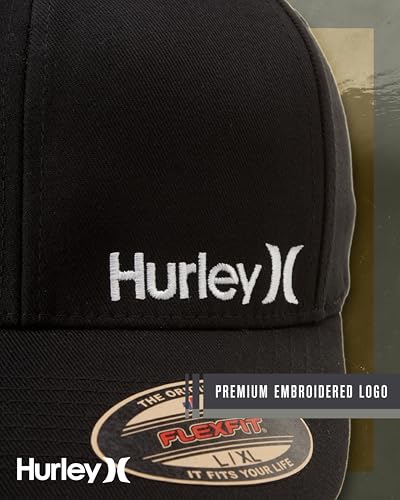 Hurley Mens Baseball Cap - Moisture Wicking Flexfit Curved Bill Fitted Baseball Hats for Men, Size Small-Medium, Black