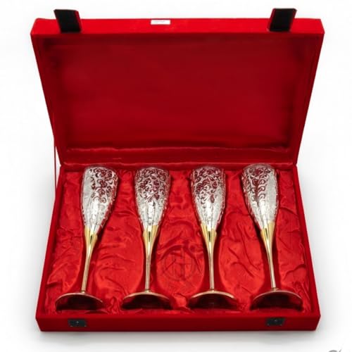 Image of DSH CRAFTING YOUR CURIOSITY Silver Plated Wine Glass Set of 4 Champagne Glass Flute Design | Goblet Glass Best For Parties, 200 ML