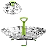 Puzzlos Edelstahl Dampfgarer, Einstellbar Dünsteinsatz mit ausziehbarem Griff für Gemüse und Obst, Faltbarer Körbchen rostfrei geeignet für Spülmaschinen Baby-Nahrung (9'')