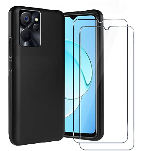 LYJERRY Carcasa para Realme 10T/Realme 10 5G Capa + 2Pcs Cristal Templado para Realme 10T/Realme 10 5G Funda Cover Silicona Caja Capa Caso Case Protector Pantalla Negro