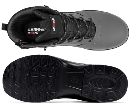 Image of LARNMERN Steel Toe Boot Men Non Slip Work Shoe Rainproof Safety Toe Sneaker Side Zipper Industrail Boot High Top Tactical Shoe