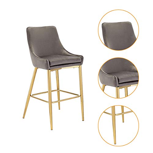 Canglong Velvet Upholstered Counter Stool Chair With Metal Legs For Bar, Kitchen, Dining Room, Living Room And Bistro Pub, Set Of 2, Grey #TOP2
