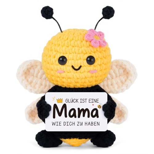 Gleevara Geschenke für Mama - Handgehäkelte Bienenfigur mit Energiekarte, Mama Geschenk zum Geburtstag Muttertag Weihnachten, Beste Mütter Geschenk von Tochter Sohn