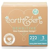 Earth & Eden Sensitive Baby Diapers, Size 3, No Harsh Chemicals, 222 ct
