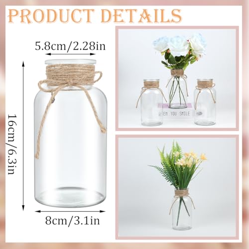 LEYIQU Vintage Glass Flower Vase, Farmhouse Glass Centerpiece Vases Mason Jars for Weddings, Parties & Home Decor Bulk (6, Transparent)